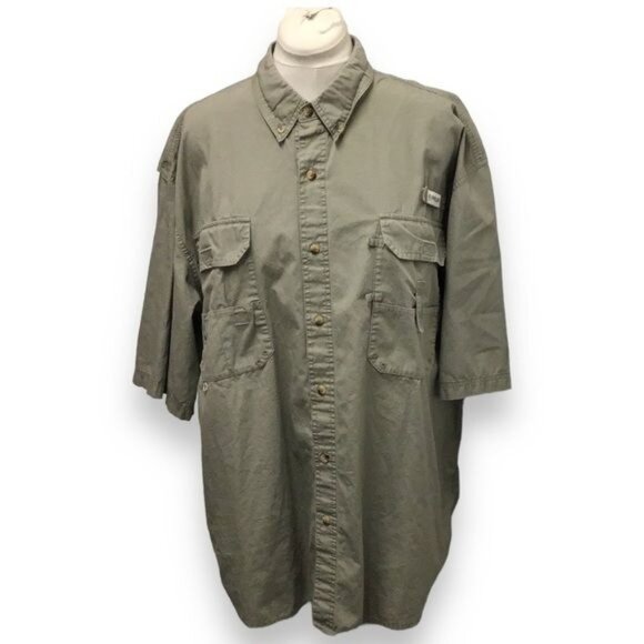 Magellan Outdoors Mens 3XL Khaki Short Sleeve Cotton Fishing Shirt With Pockets - Picture 1 of 10